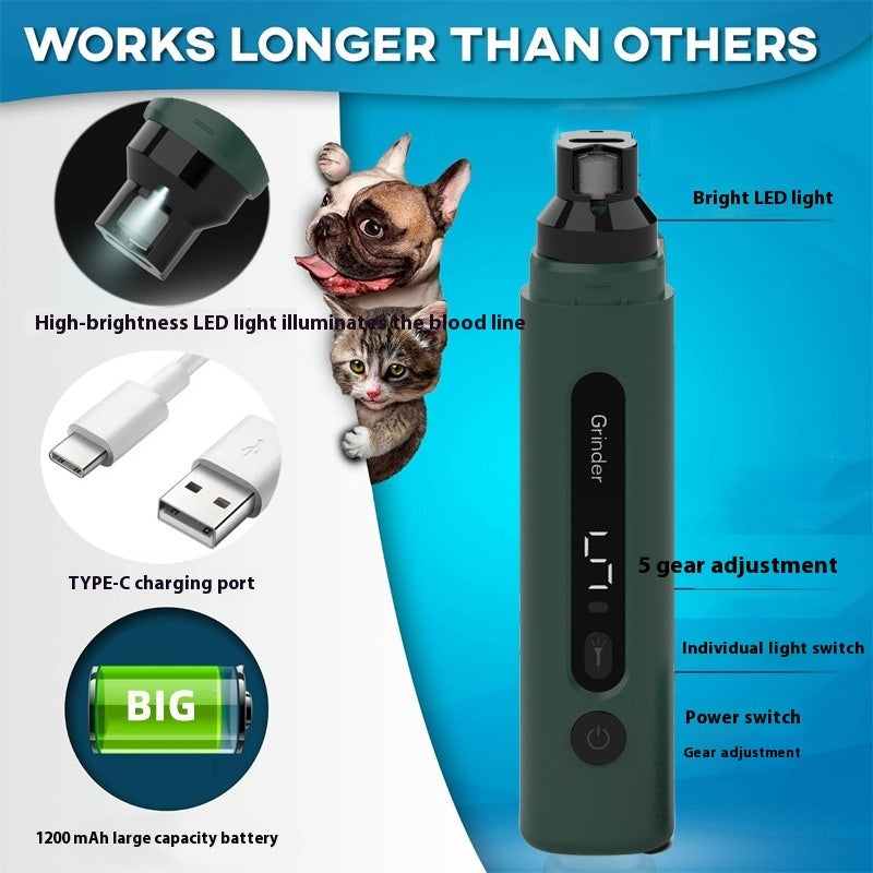 Dog/Cat Nail Grinder/Electric Pet Nail Trimmers - Rechargeable - Super Quiet - 5-Speed Setting