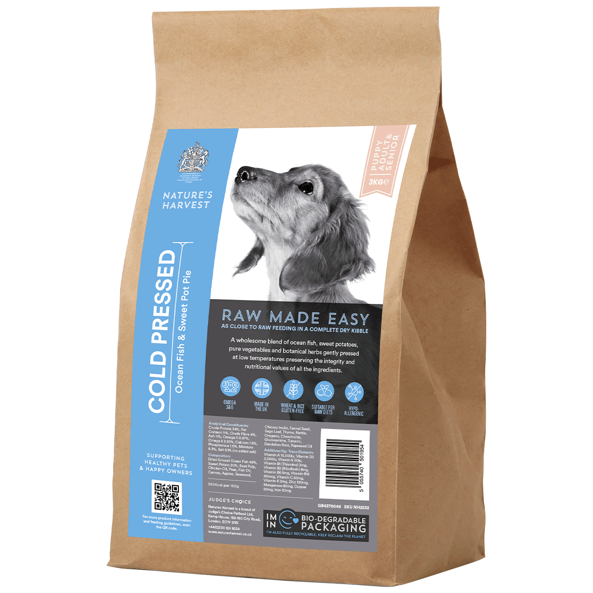 Cold Pressed Ocean Fish and Sweet Potato 3KG Hypoallergenic Dog Food - Raw Made Easy