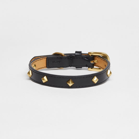 Golden Rivet Leather Collar (Black)