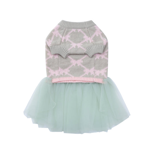 Jacquard Bowknot Jumper with Skirt