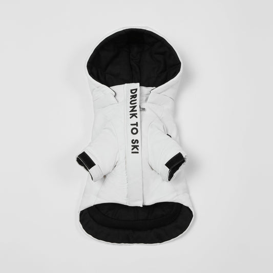 Zip Up Puffer Ski Jacket with Placket Embroidered(White)