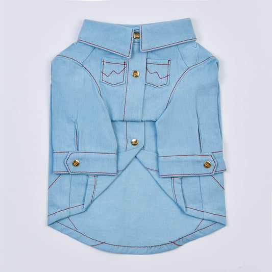 Top-Stitched Shirt (Blue)